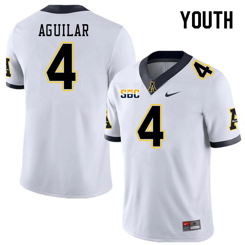 Youth #4 Joey Aguilar Appalachian State Mountaineers College Football Jerseys Stitched Sale-White - Click Image to Close